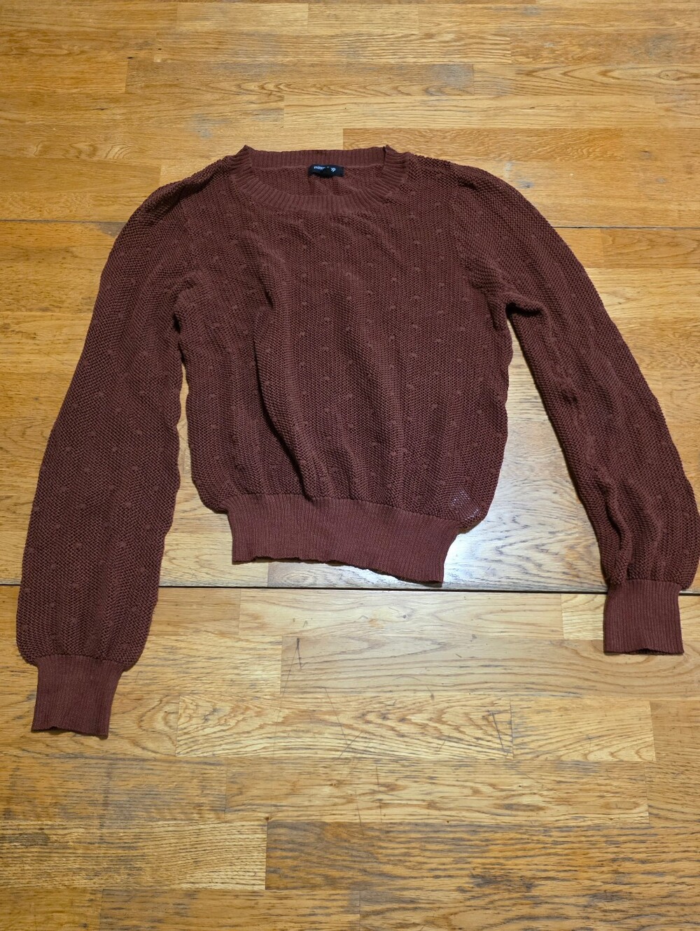 Mittoshop Open Knit  Linen Dotted Pattern Crewneck Pullover Sweater Brown Rust